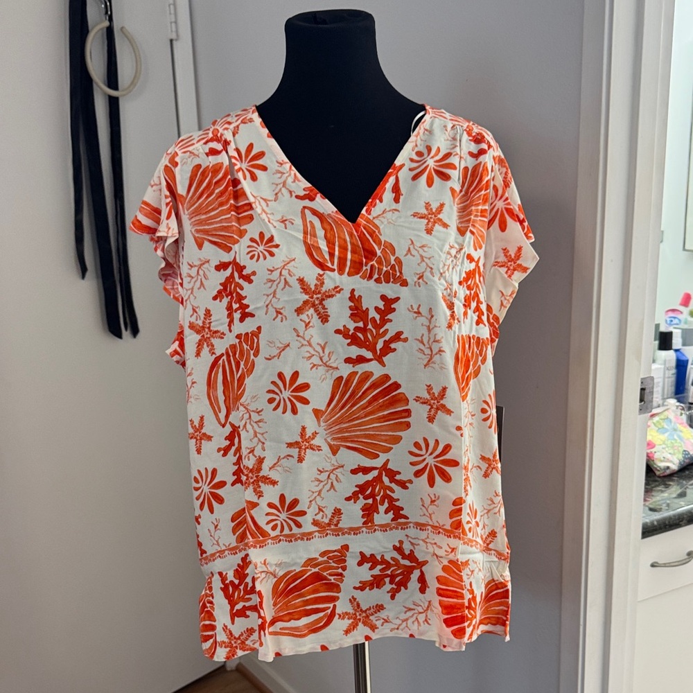 Vince Camuto Orange and White Blouse